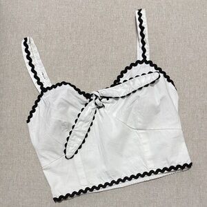 Japna Boho Chic Cropped Top-Fitted with Smocked Back-Sz XS-White/Black-EUC